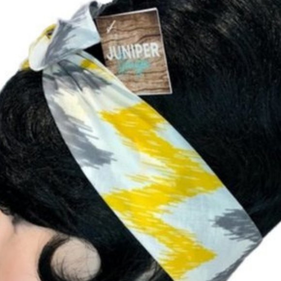 Zig Zag Gray and Yellow Stripe Bandana Tie Headband - Picture 8 of 13